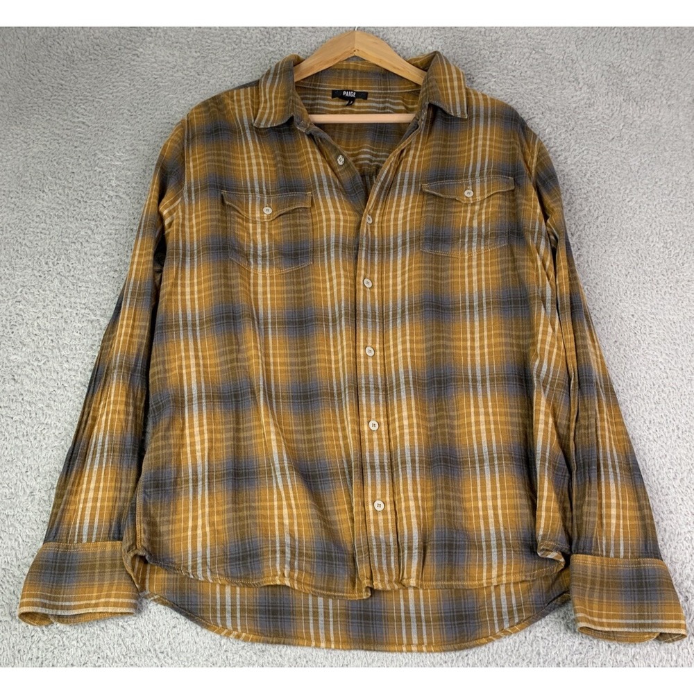 Paige Jeans Plaid Shirt Womens Large Button Up Pockets Long Sleeve Top Western